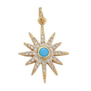 gold/ turquoise pendent on a  specialty chain